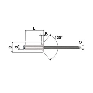 Senkkopf-Blindniet Alu/Inox 4.0 x 8 mm (3.0-5.0mm)